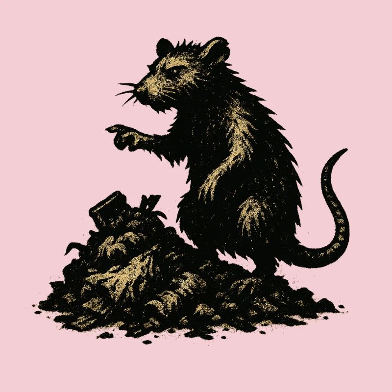 Rat on rubble engraving