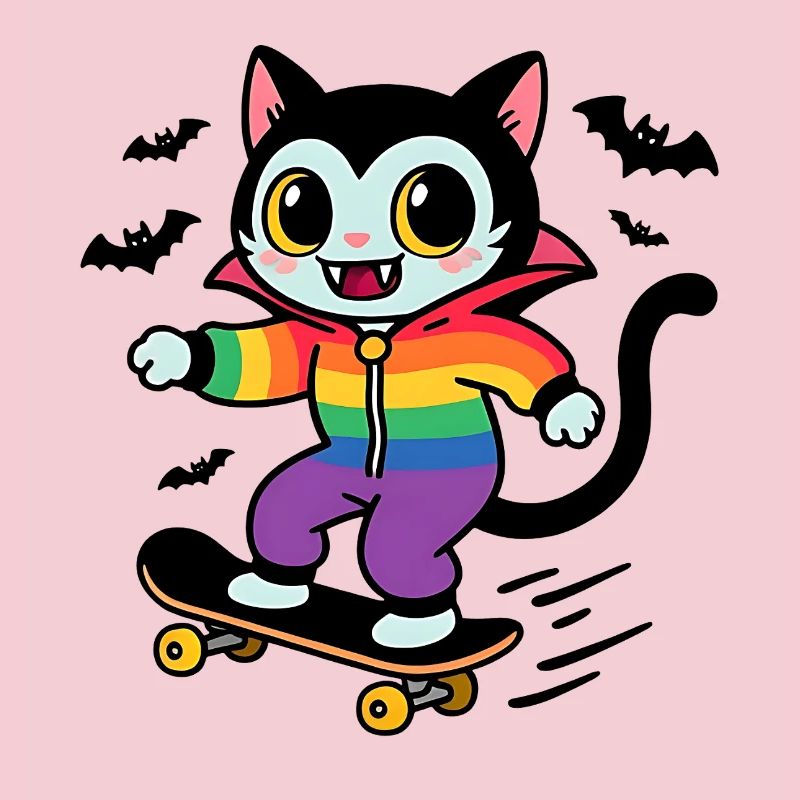 Regenbogen Vampir Katze Skateboarden