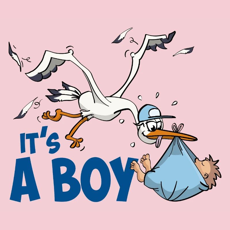 Storch mit dem kleinen Jungen; "Es ist ein Junge"