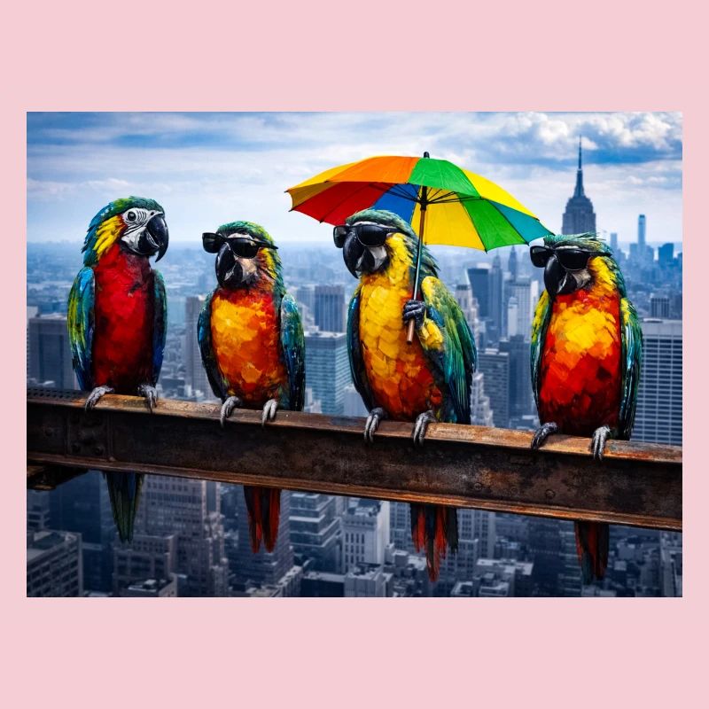 Papageienparade mit Regenbogenschirm