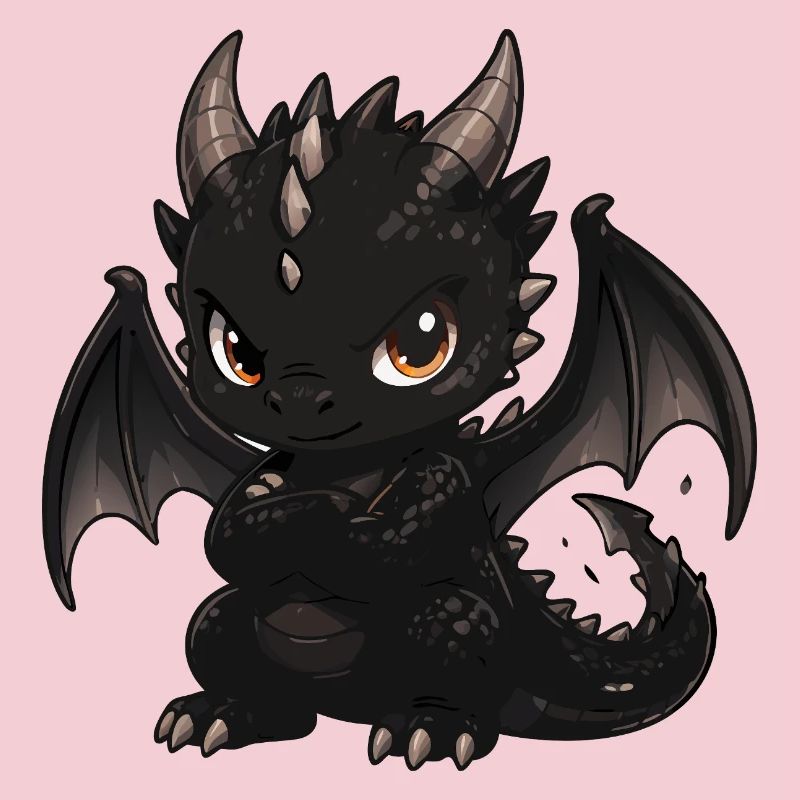 Schwarzer Drachen-Chibi mit Flügeln