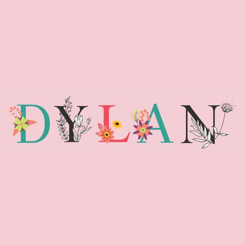 Art du nom DYLAN avec des fleurs brodées