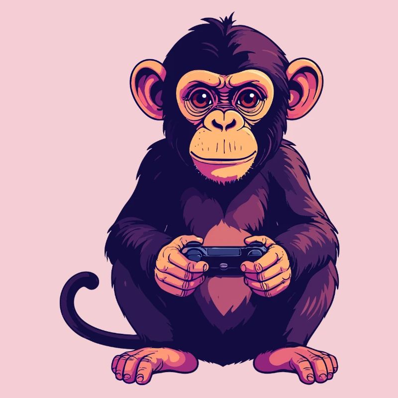 Monkey on controller playing console gaming