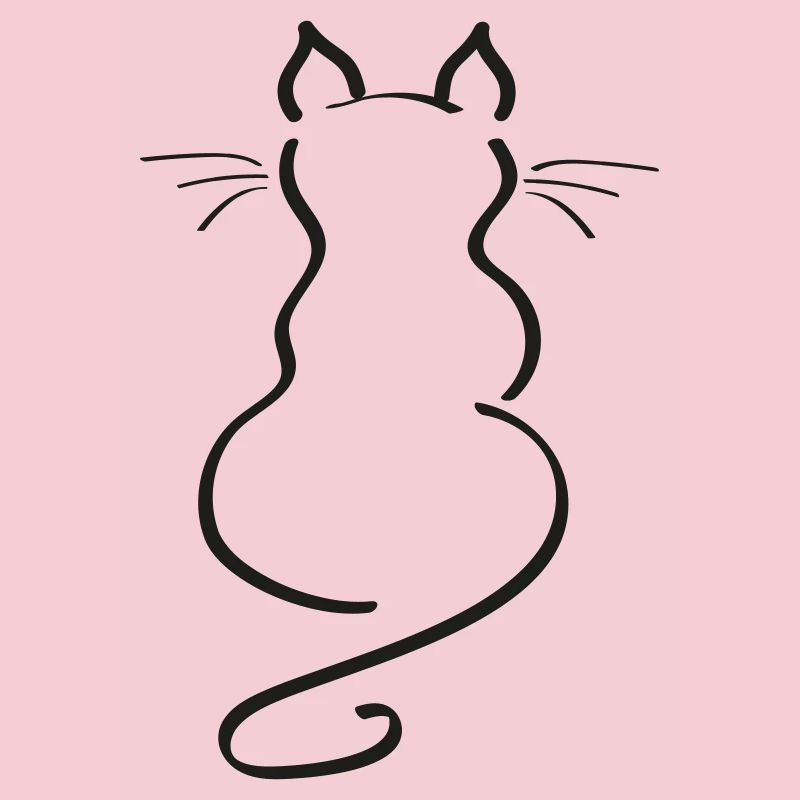 Cat Minimalist Line Back Plain Thick
