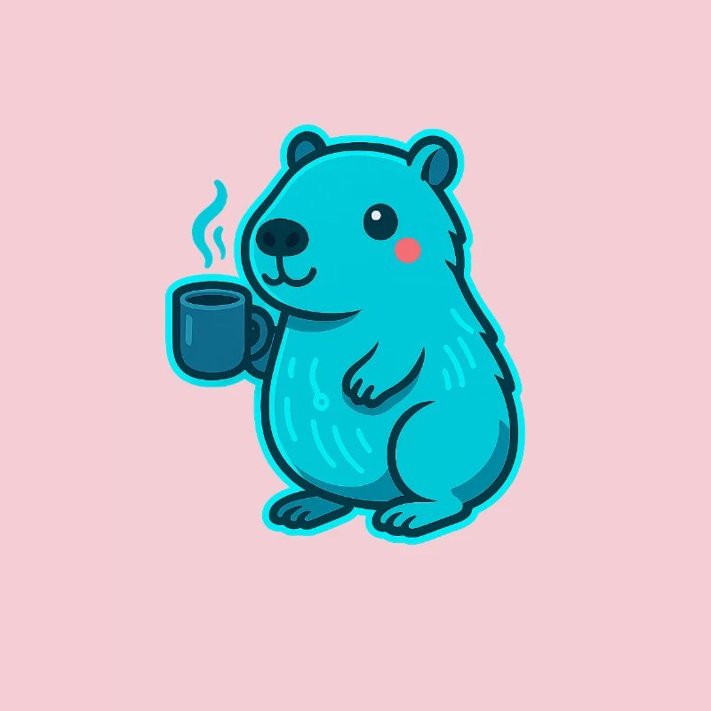 Blauer Capybara mit Kaffee