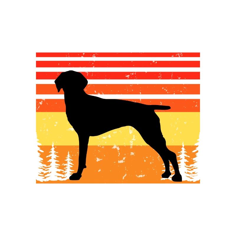 Old Danish Pointer Dog Silhouette Retro Sunset