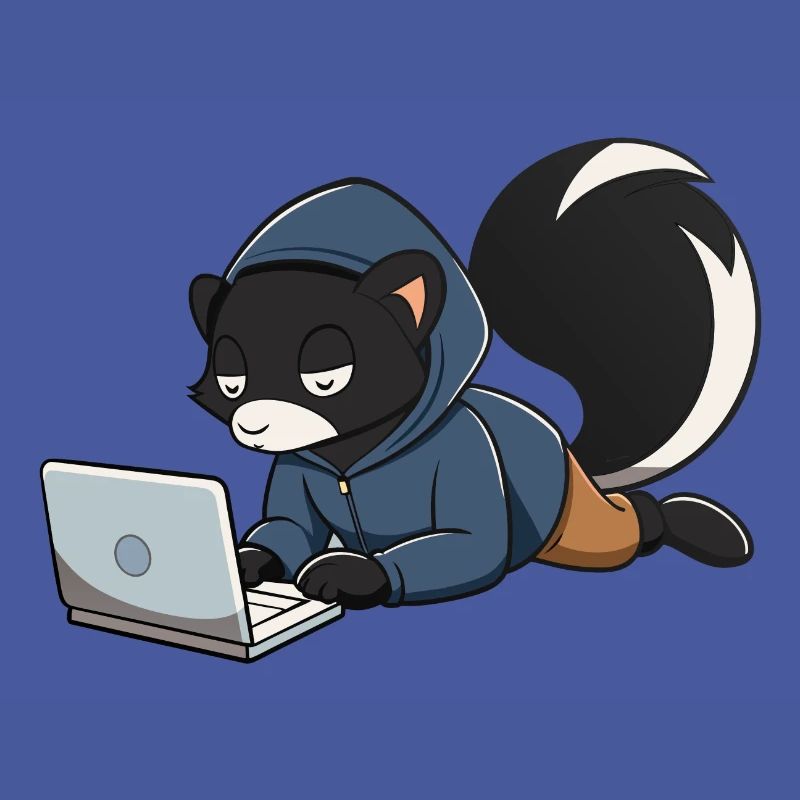 Mignonne mouffette hacker en sweat à capuche devant le PC