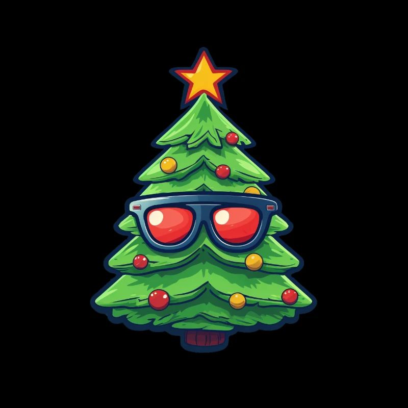 Funny Christmas Tree with Hat Logo Design- Coo