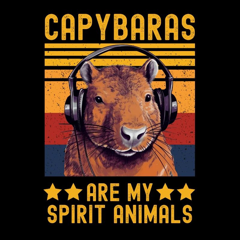 Capybara mit Kopfhörer retro