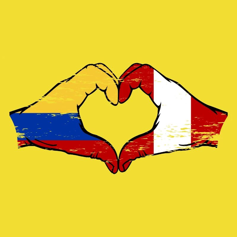 Colombie Pérou drapeau mains forme de coeur utilisé