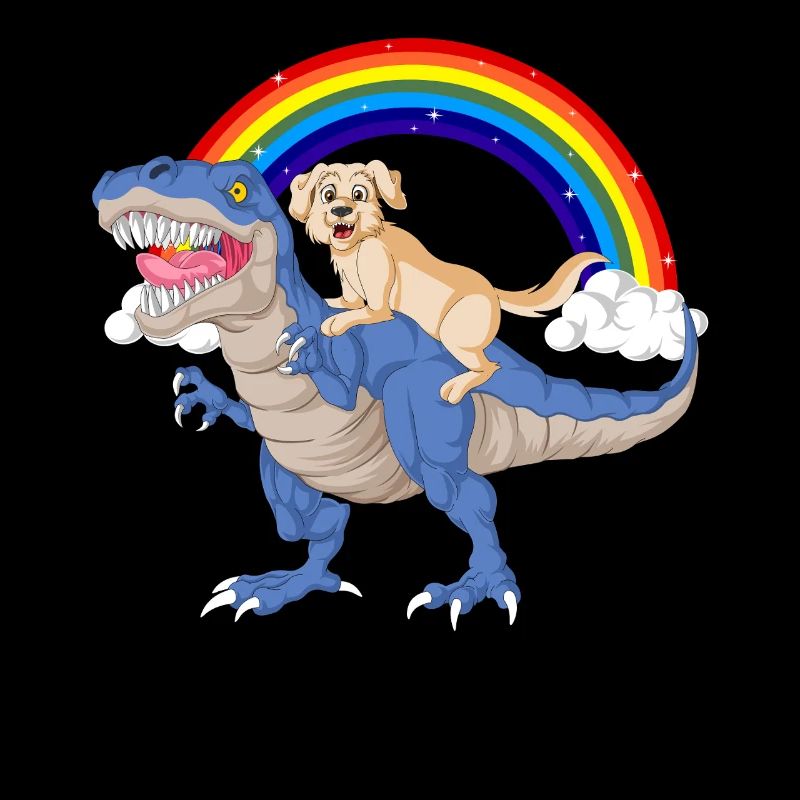 Whimsical Dinosaur & golden retriever Rainbow 