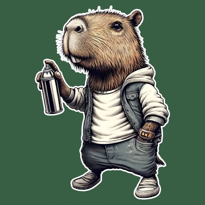 Capybara sprays graffiti