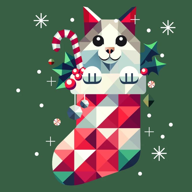 Chat mignon dans un bas de Noël coloré