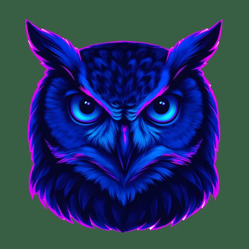 Neonblaue Eule mit intensivem Blick