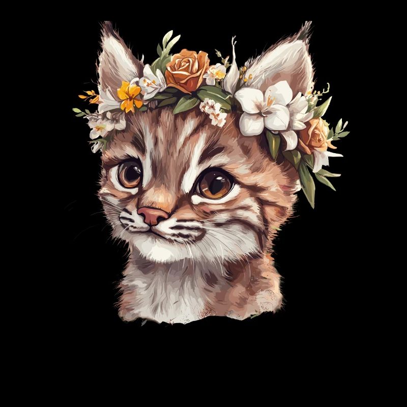 Wildkatze mit Blumenkranz