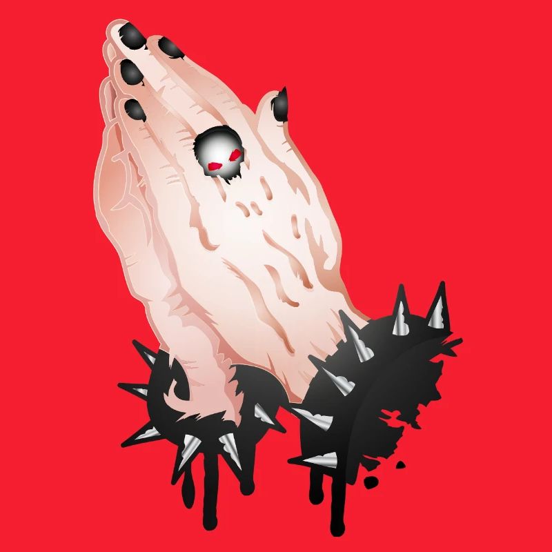 Gothic Praying Hands with Skull Ring