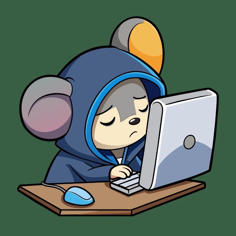 Une souris pirate mignonne dort dans un sweat à capuche devant le PC