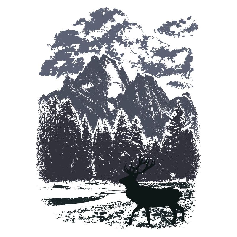 Mountain Forest and Red Deer (Blue)