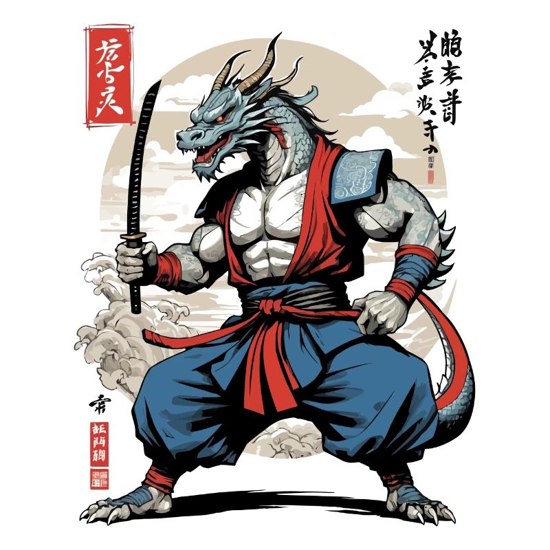Drachen Samurai Vintage Ukiyo-e Stil
