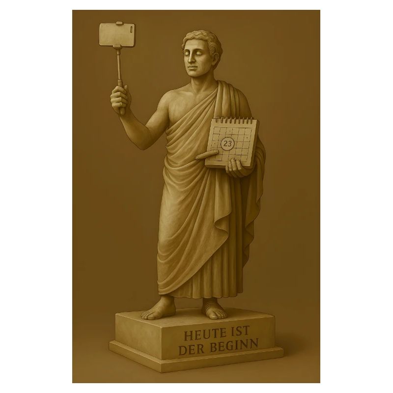 Statue moderne avec smartphone et calendrier
