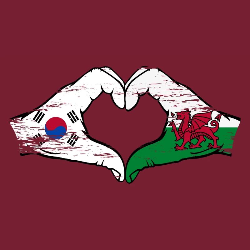 Corée du Sud Drapeau Pays de Galles mains forme de coeur utilisé