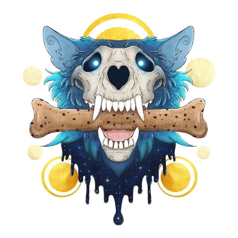 Hellhound Skull Gold - Demonic Wolf & Cookie Bone