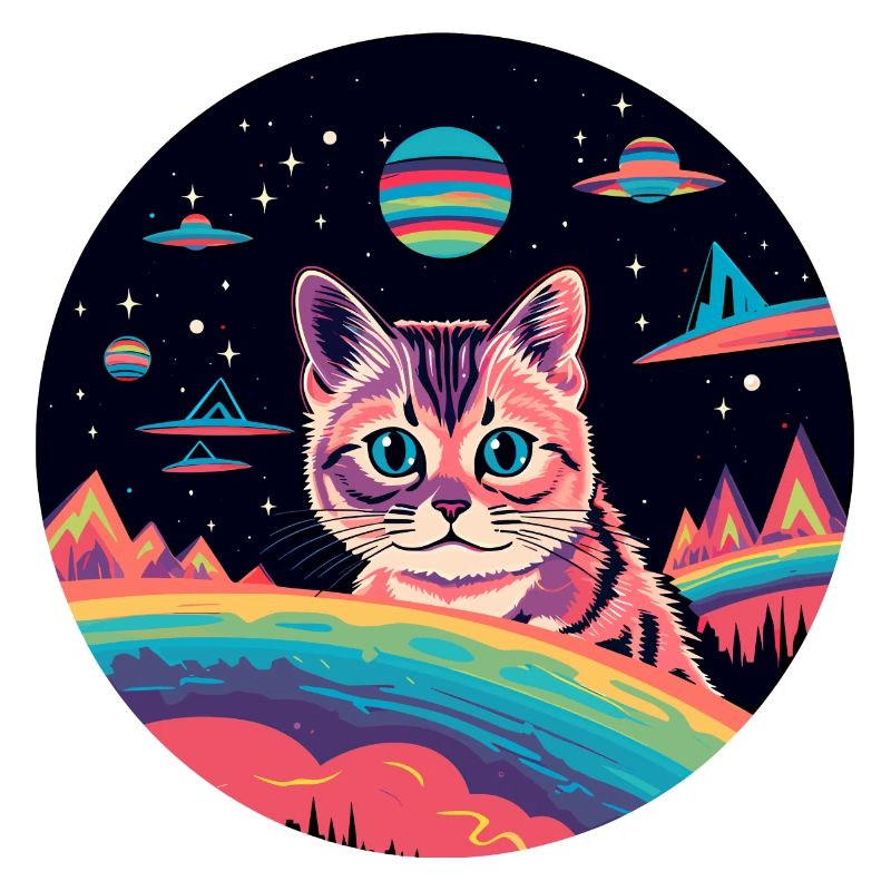 Cat with UFOs in space