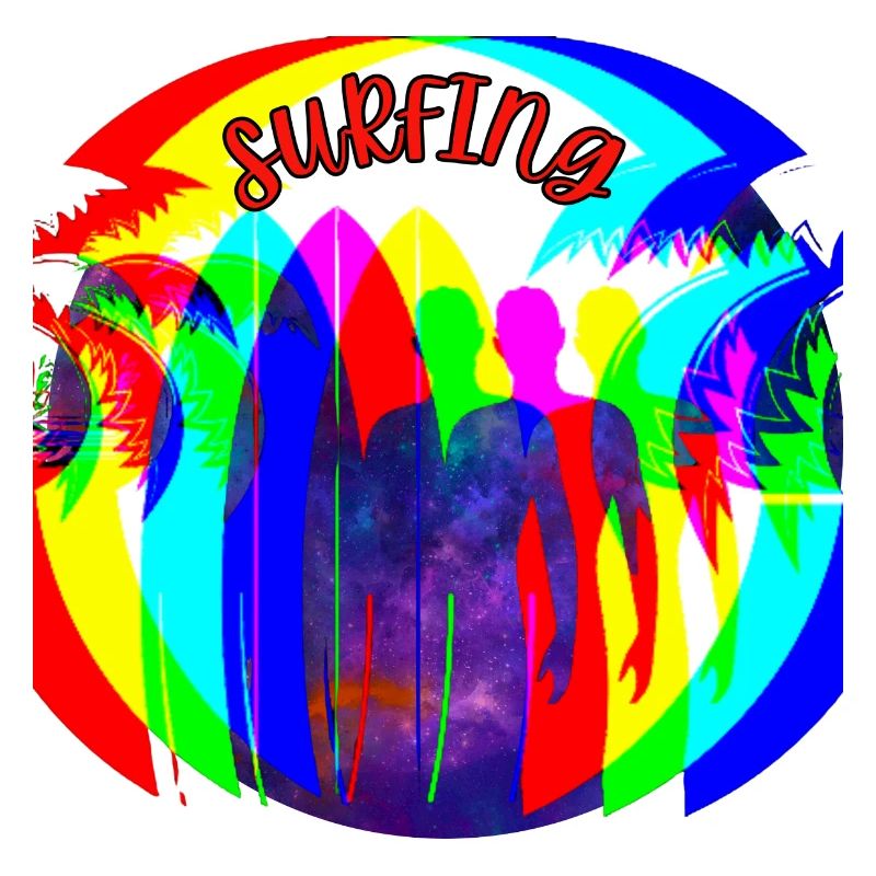 Surfer Silhouetten im Regenbogenfarben
