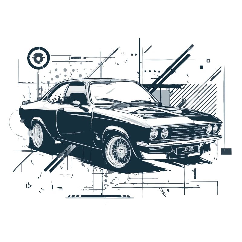 Oldtimer-Bauplan, 1970er Auto, europäisches Auto