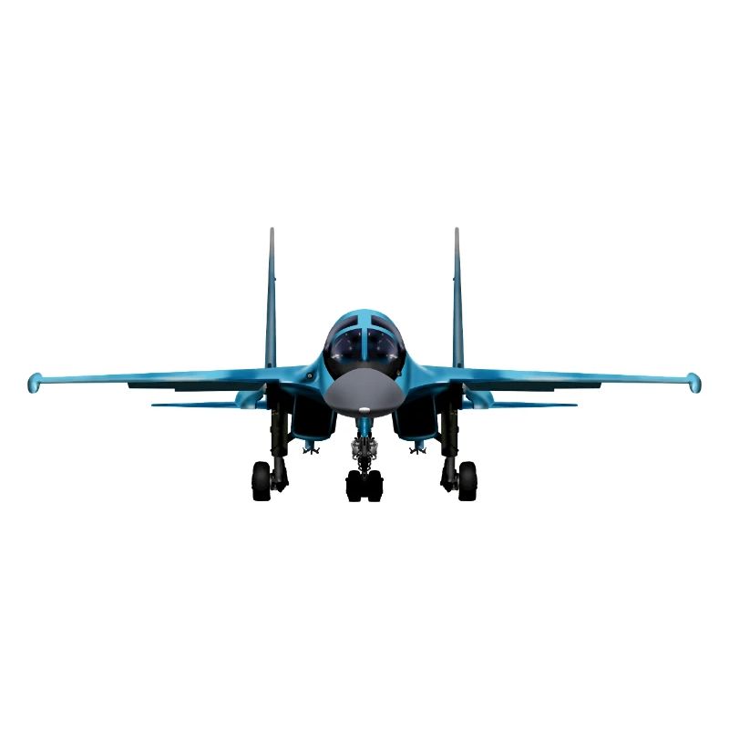 Blauer Kampfjet Frontansicht