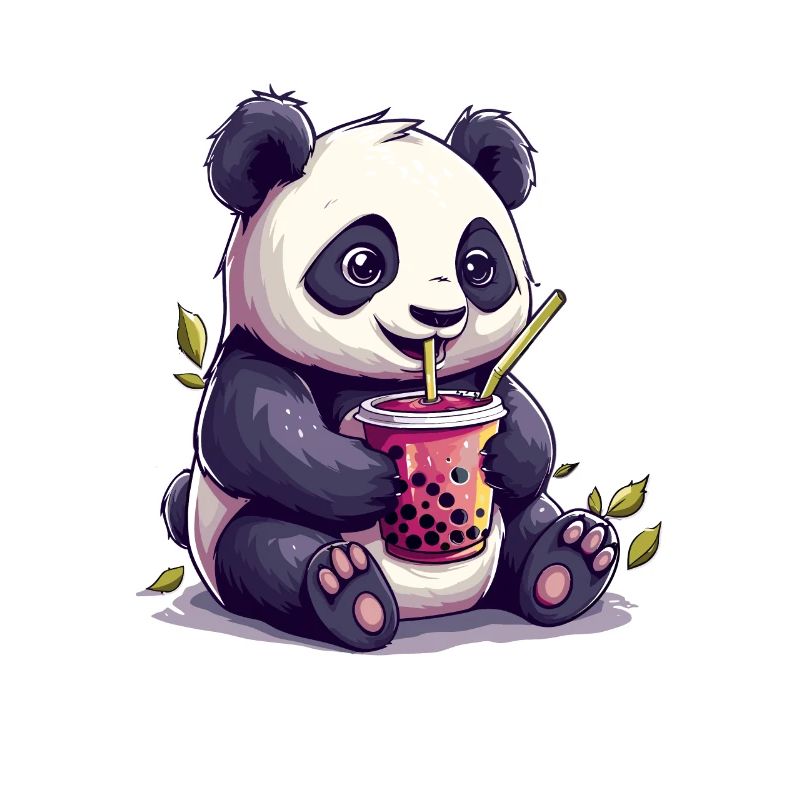 Niedlicher Panda mit Tee