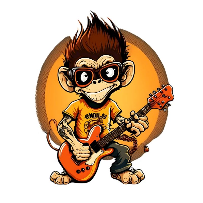 Affe Schimpanse spielt Acousitc Rock Gitarre