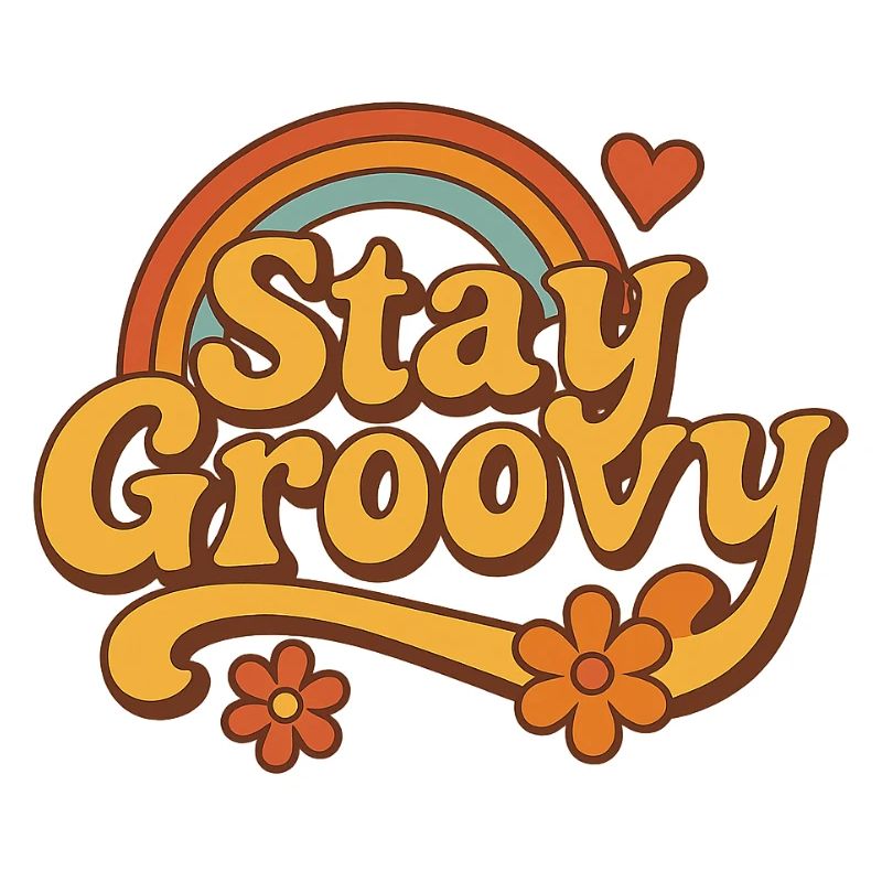 Stay Groovy – Retro Vibes mit Regenbogen & Blumen