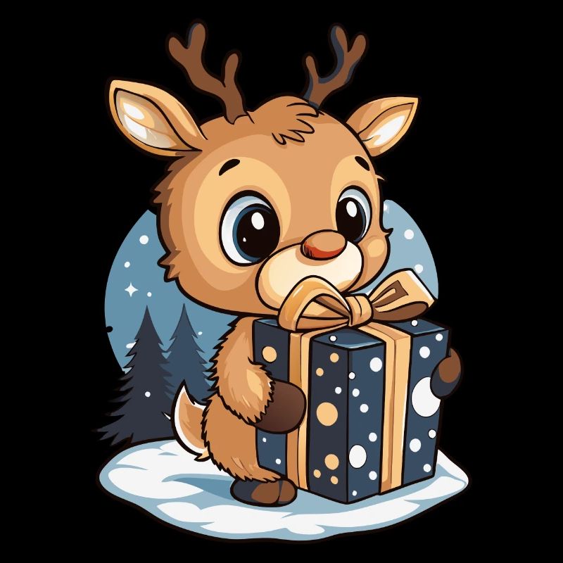 Cute deer unwrapping gift