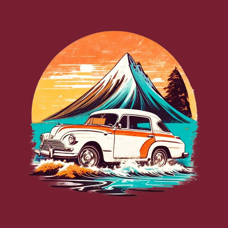 Vintage - Strandblick mit altem Auto