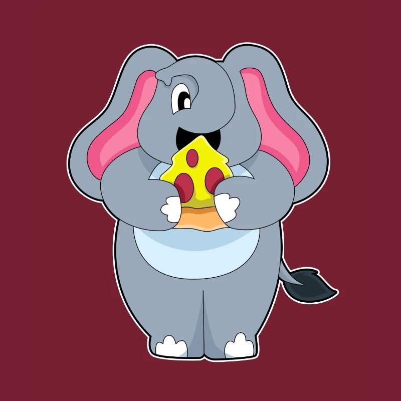 Éléphant avec pizza