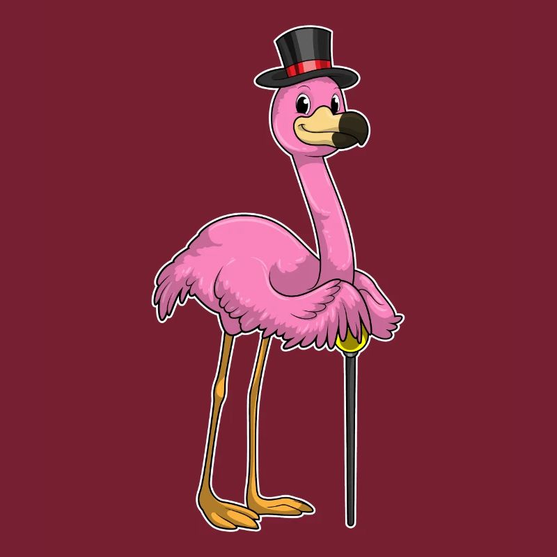 Flamingo as a pensioner with a walking stick