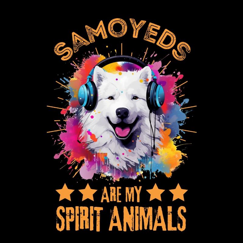 Samoyède coloré avec des écouteurs