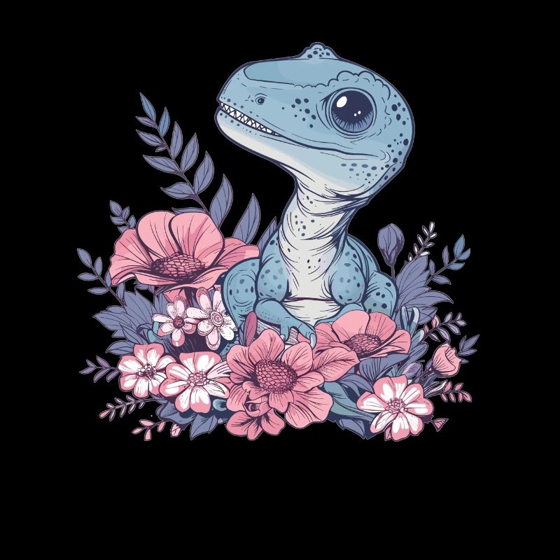 Velociraptor Dino in Blumenfeld