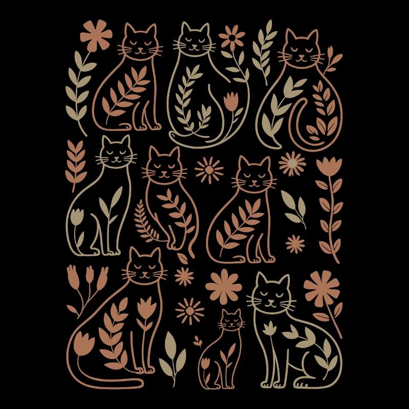 Cats with Gentle Boho Flowers