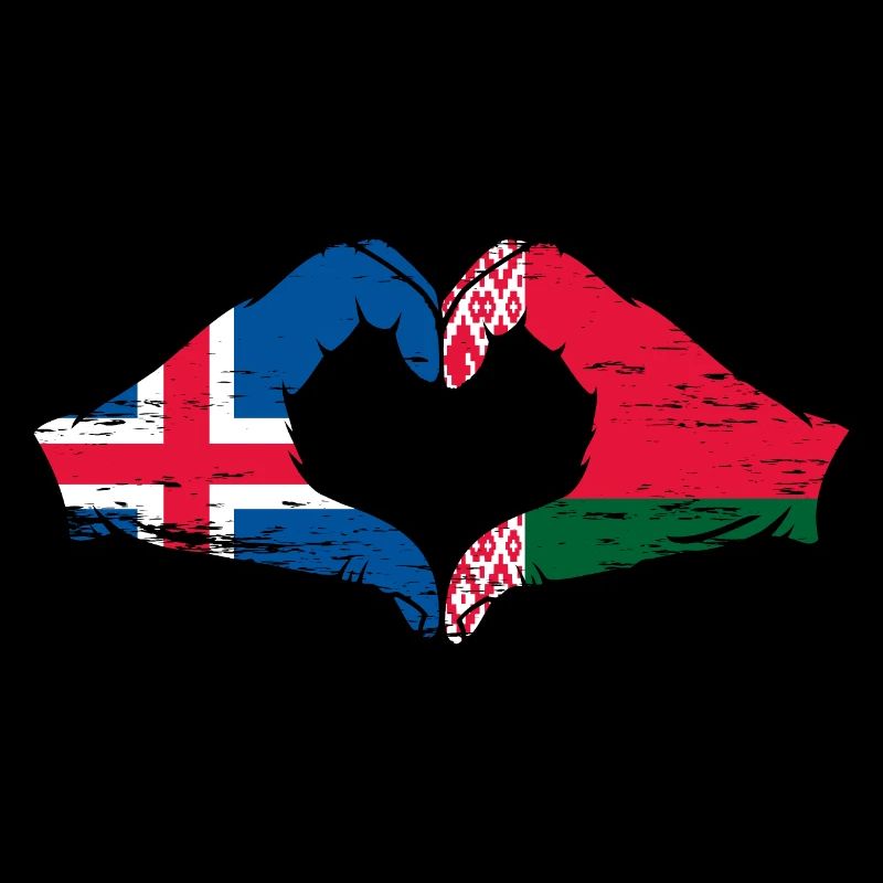 Islande Biélorussie drapeau mains forme de coeur utilisé