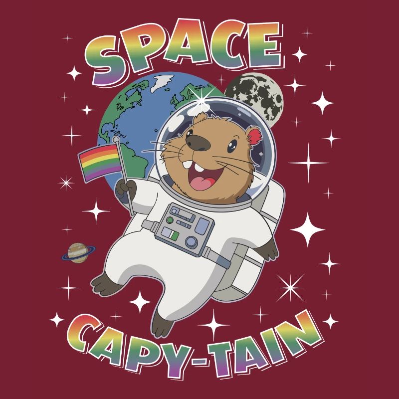 Astronaute Capybara de l’espace tenant un drapeau arc-en-ciel Funn