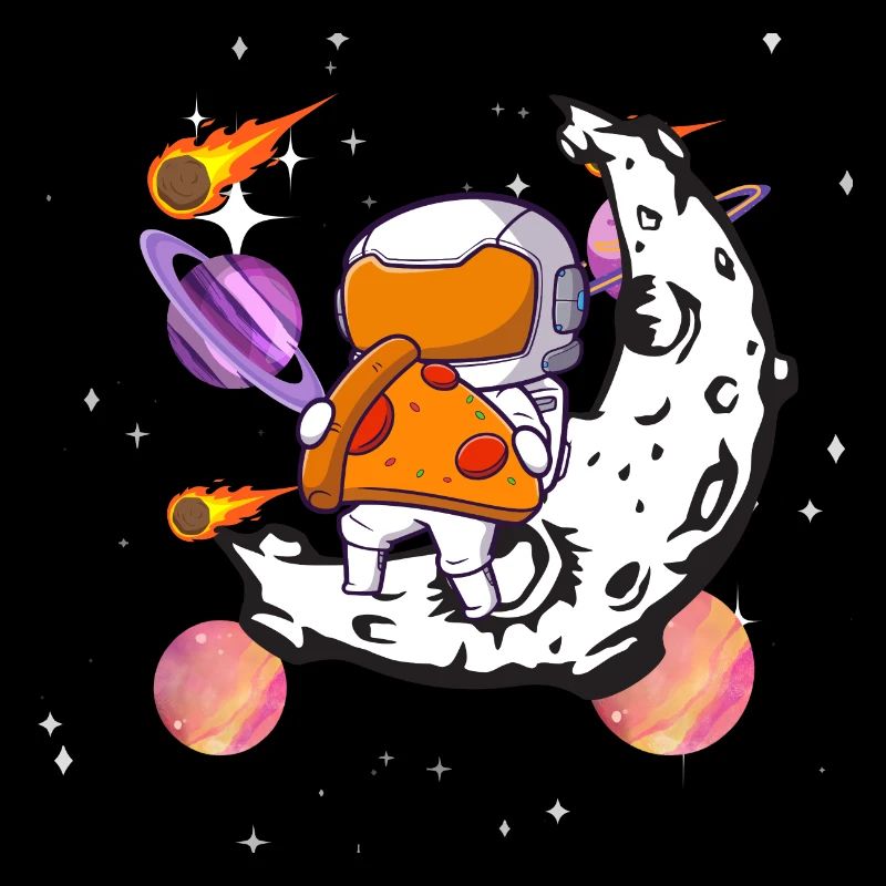 Astronaut eating pizza in space