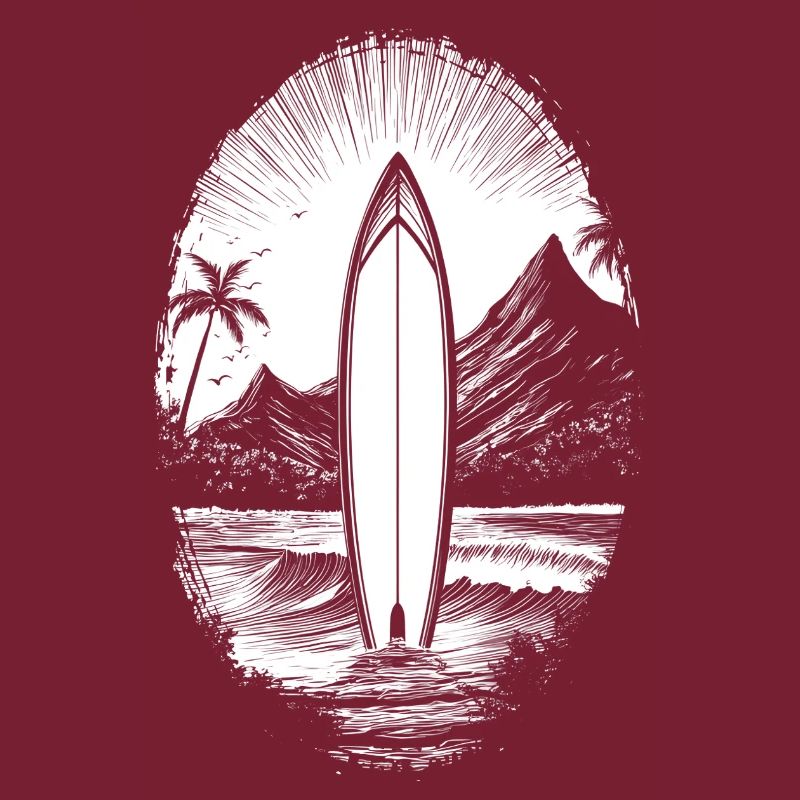 Surfboard - Waves - Surfing - Beach - Palm Trees