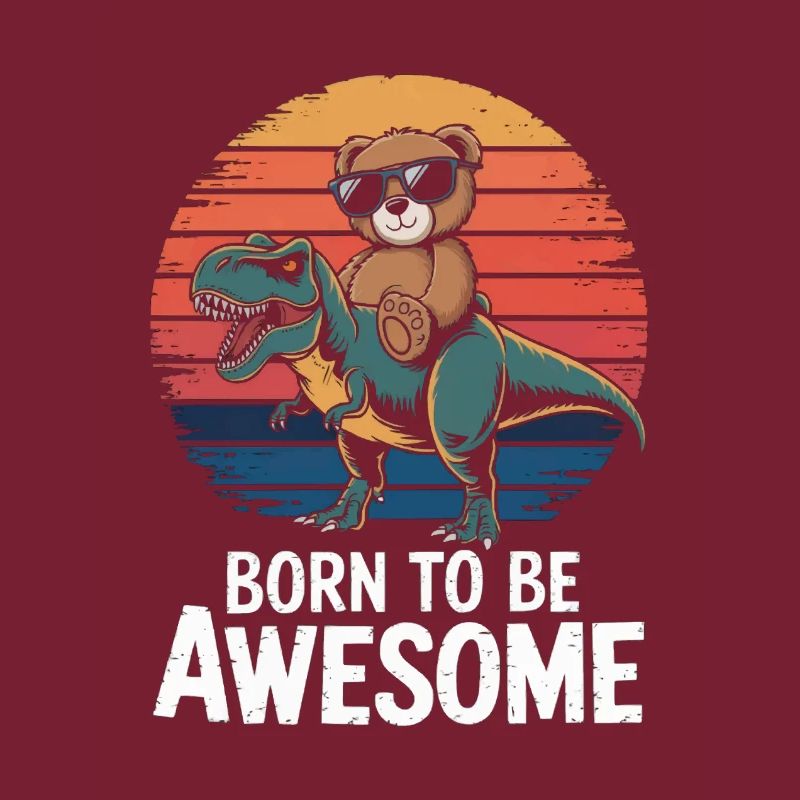 Teddy bear rides a dinosaur