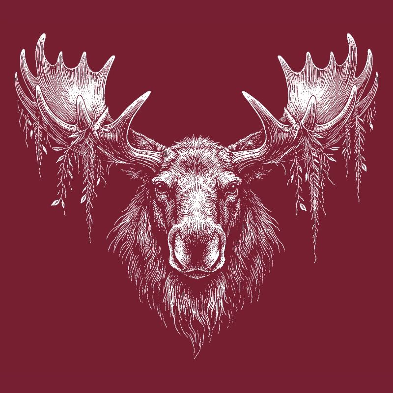 Elk head with moss branches