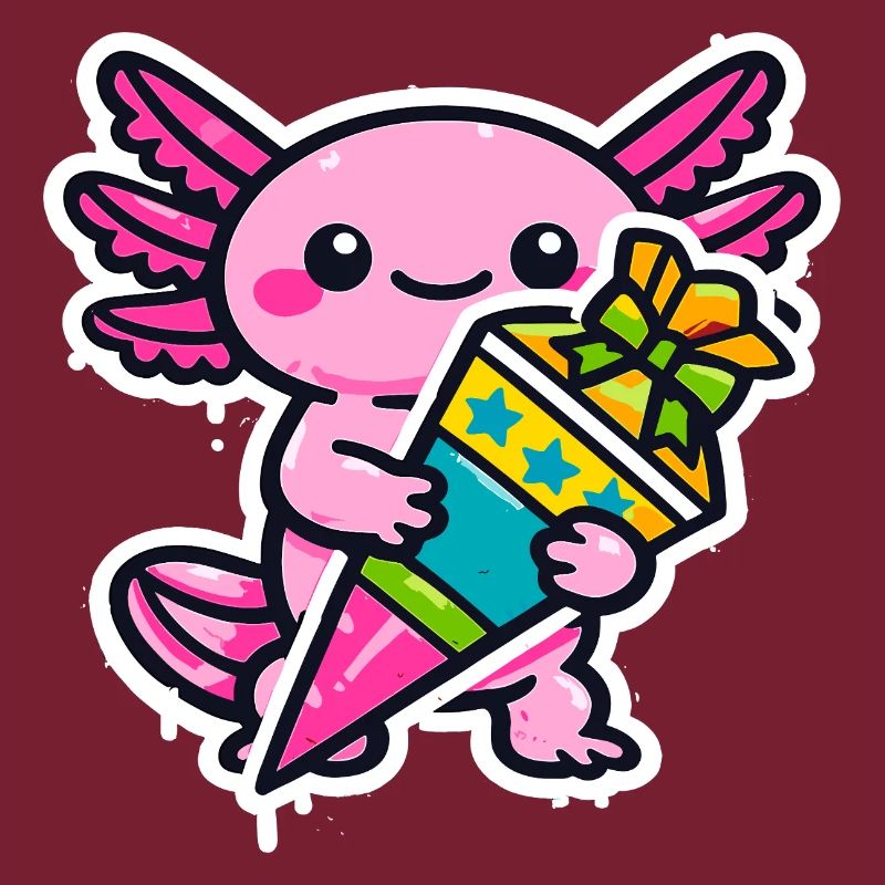 Niedliches Axolotl Kind Einschulung Schulanfang
