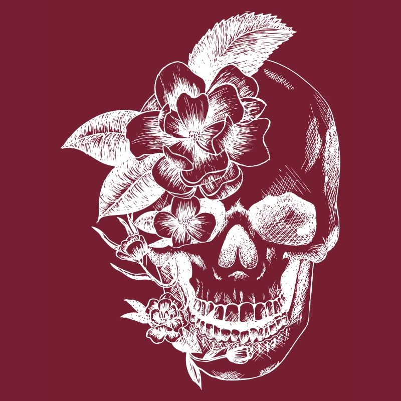 Schädel und Blumen