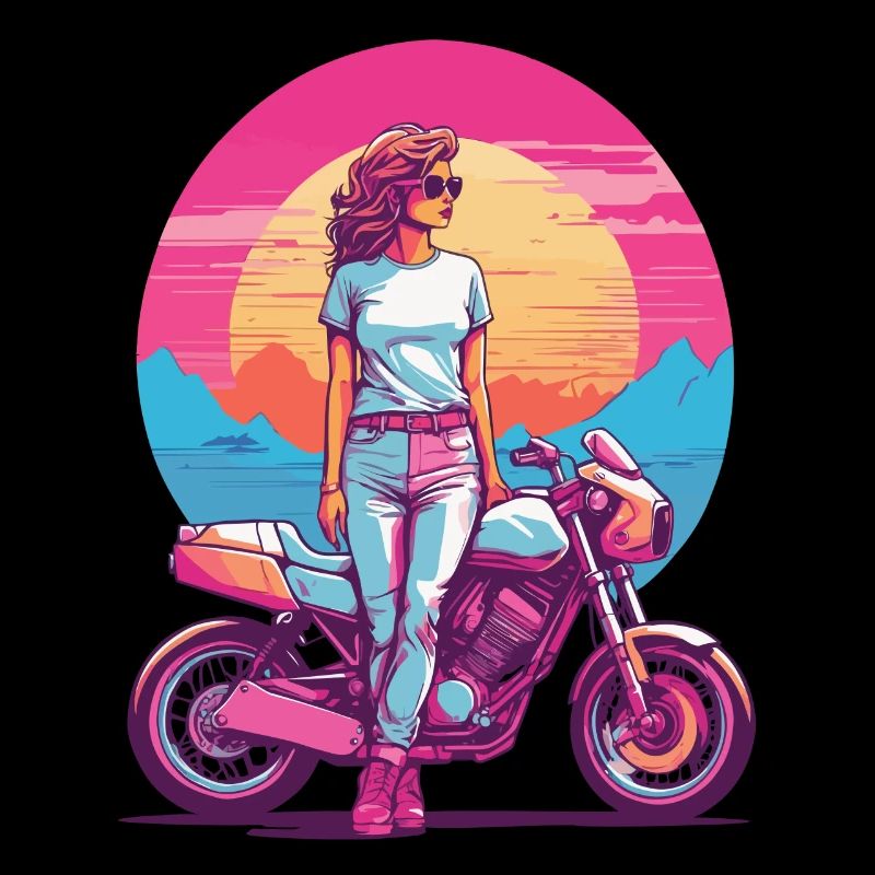 Retro Synthwave Motorrad Biker Girl Style
