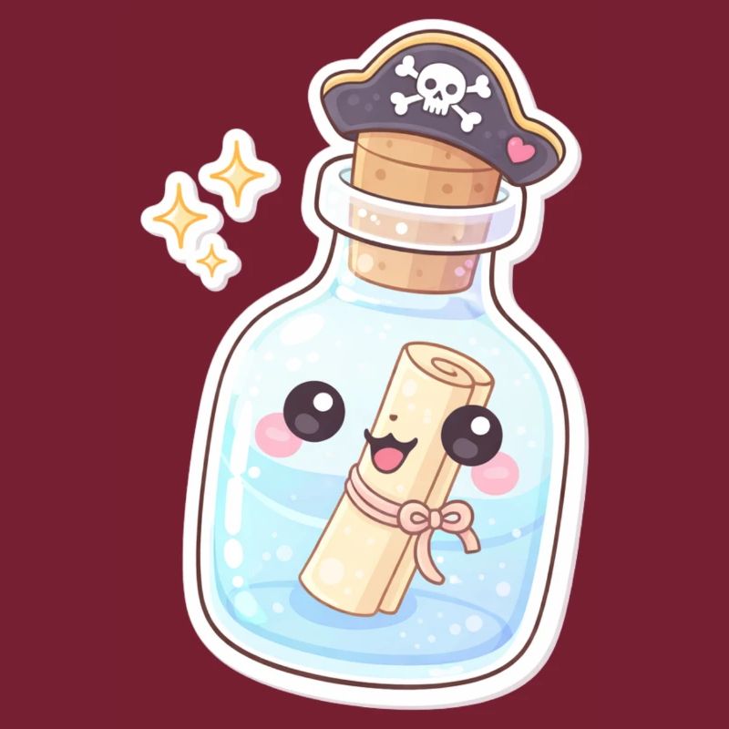 Un message de pirate mignon dans une bouteille